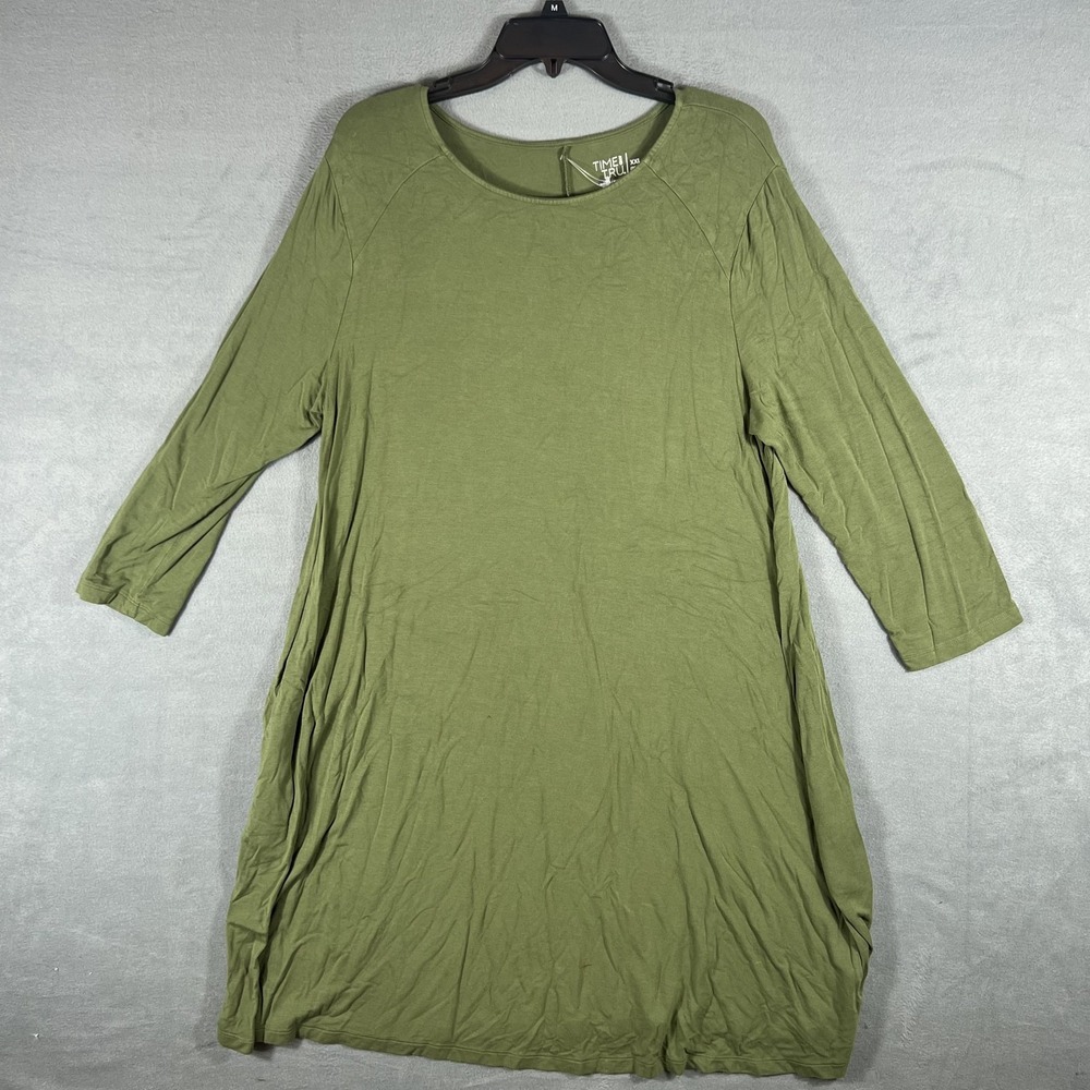 Time And Tru Women's Green XXL (20) Midi Swing Dress 3/4 Sleeve Rayon Blend